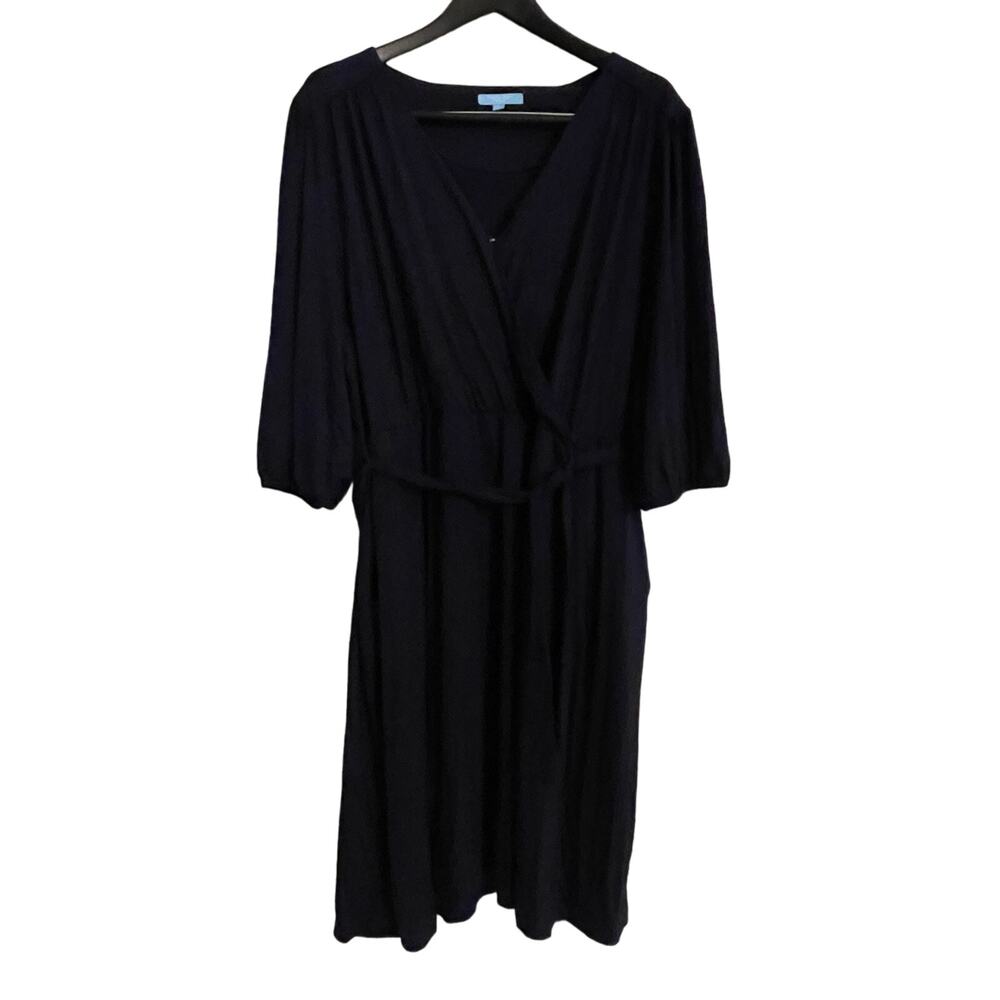 NWT Draper James RSVP Faux Wrap Dress 2X Blue Belted V-Neck Knit w/ Pockets